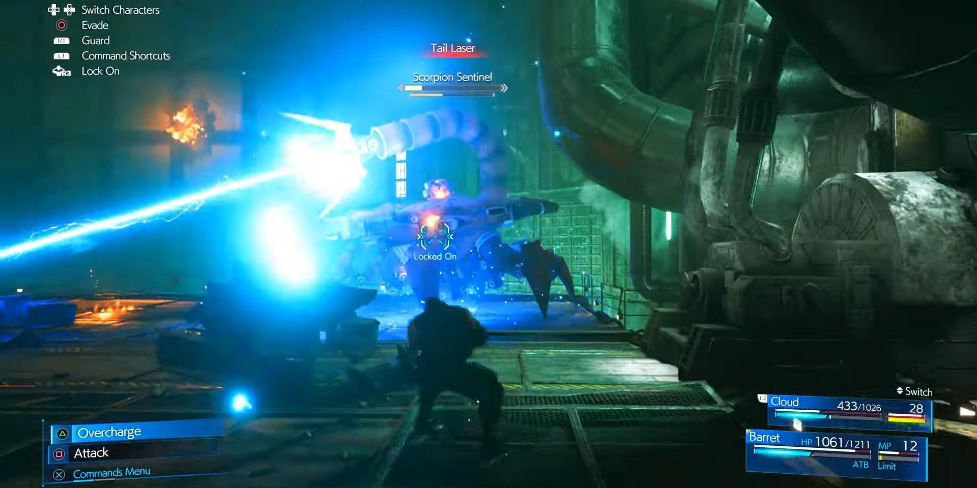 final fantasy 7 remake the scorpion sentinel using its tail laser