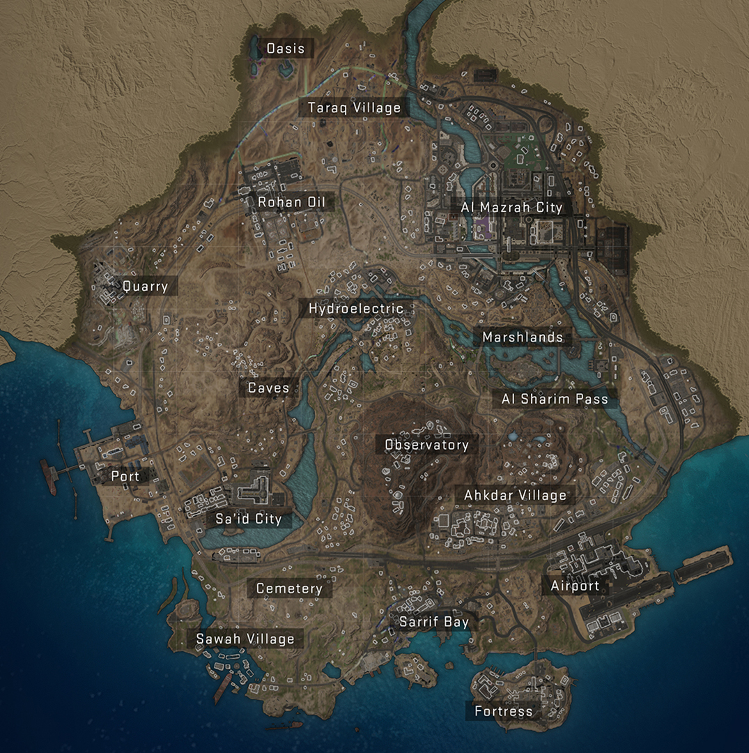Al Mazrah - COD Warzone Map Layout, Points of Interest (POIs) Al Mazrah - COD Warzone Map Layout, Points of Interest (POIs)