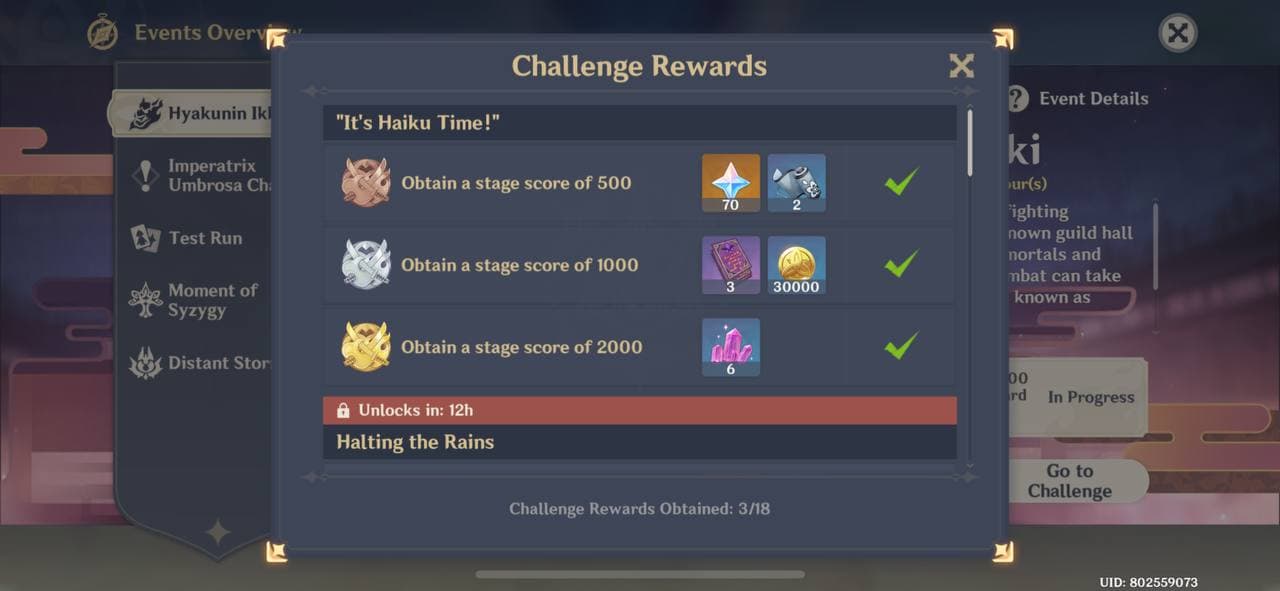 hyakunin rewards