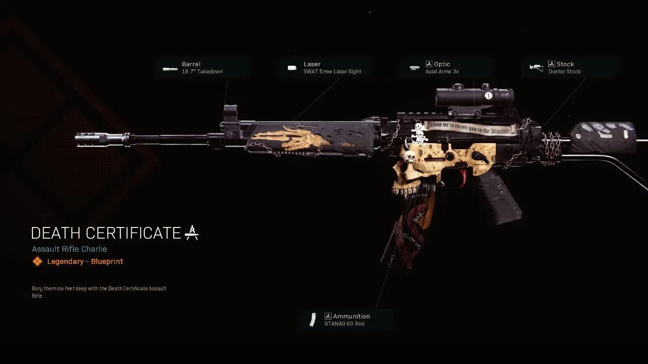 Death Certificate - COD Warzone and Black Ops Cold War Weapon Blueprint | Call of Duty Death Certificate - COD Warzone and Black Ops Cold War Weapon Blueprint | Call of Duty
