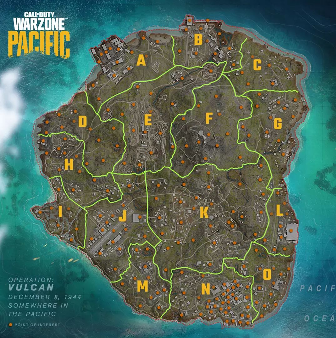 Caldera - COD Warzone Map Layout, Points of Interest (POIs)