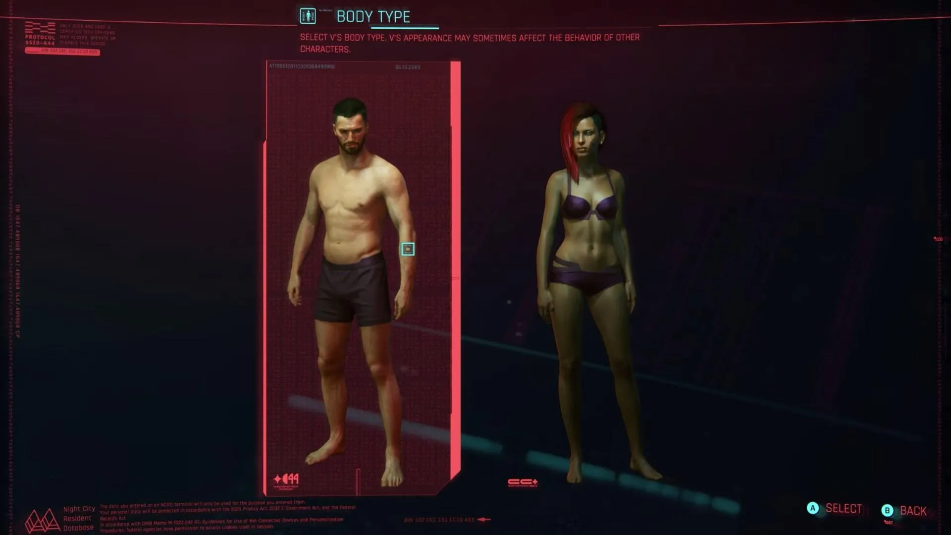 Cyberpunk 2077 Character Creation Body