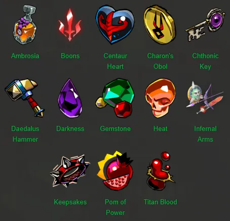 hades items list